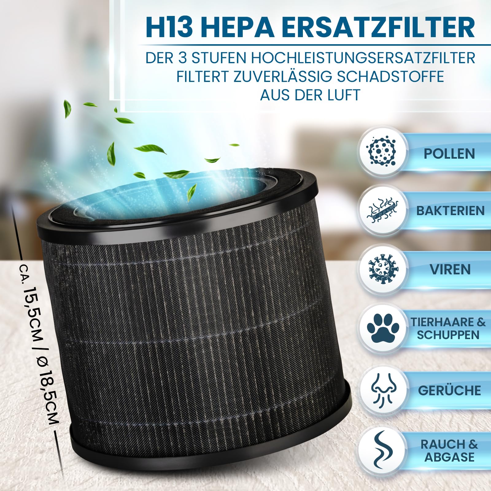 Grundig Luftreiniger Allergiker Air Purifier - Extra leise - Hepa Filter mit Premium AKTIVKOHLEFILTER I filtert 99,9% Staub/Pollen/Viren I Automatikmodus, Luftqualitätsanzeige - 49m2 (2 Ersatzfilter)