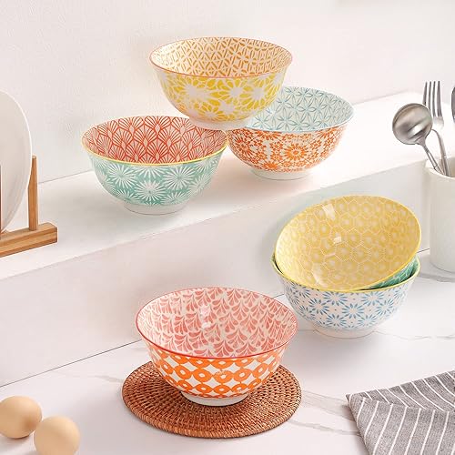 FERAHI Juego de 6 cuencos para cereales, cuencos de cerámica de 26 onzas, cuencos de sopa, cuencos para cocina, juego de cuencos para ensalada,