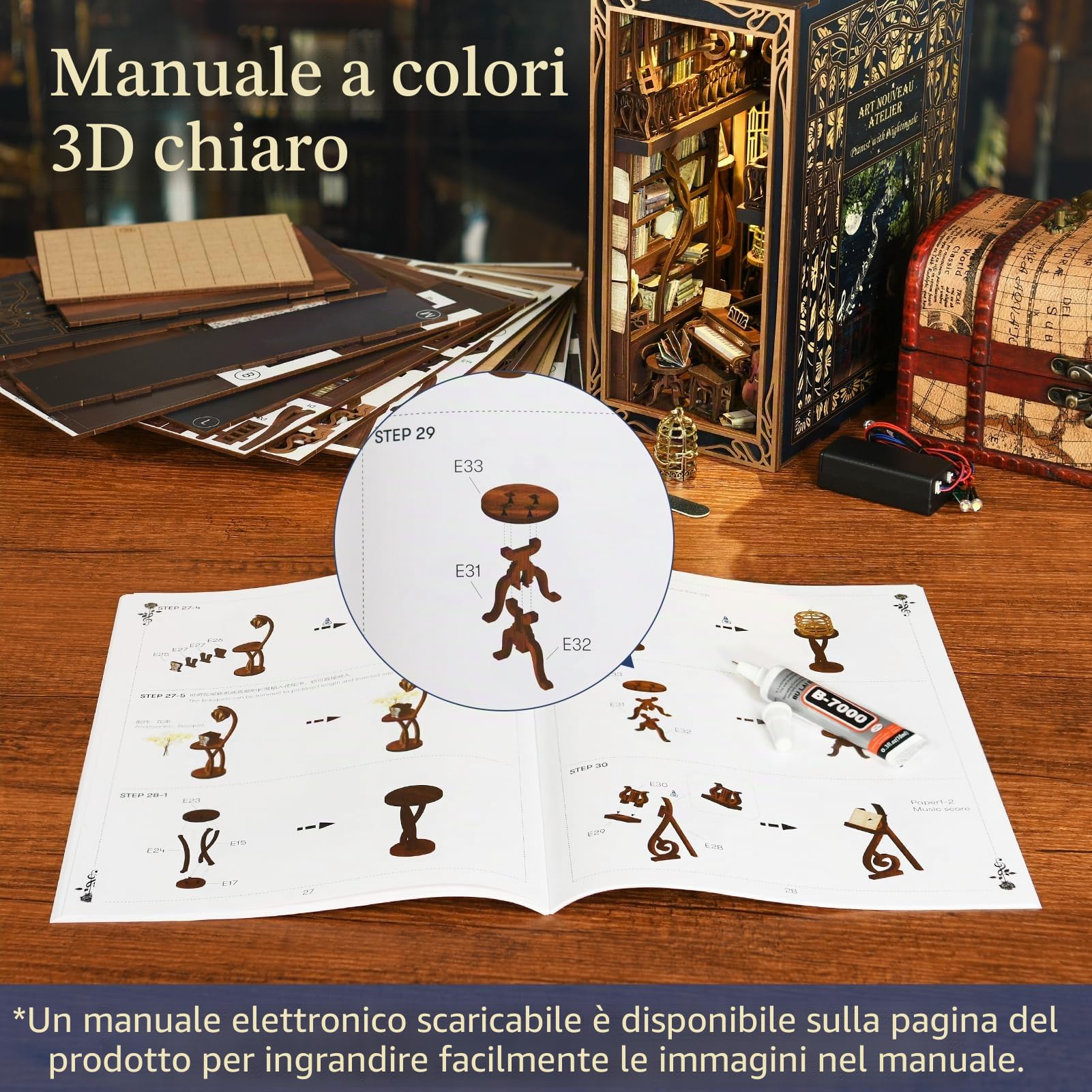 MiniCity Kit per libri fai da te, in miniatura, per casa delle bambole, in legno 3D, per libri e libri, decorazione per ragazzi e adulti (pianista con nightingale)