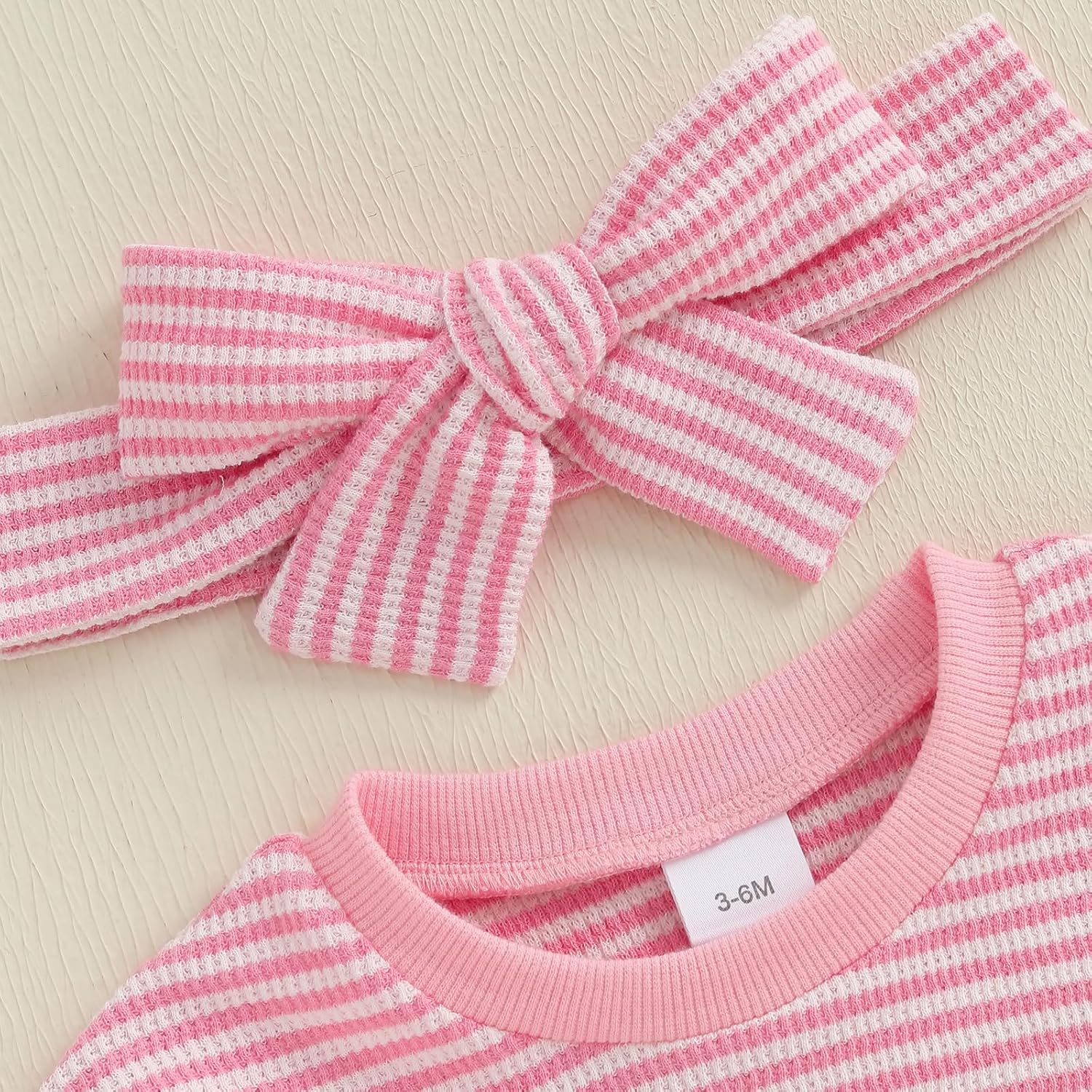 Newborn Baby Girl Halloween Outfit Pumpkin Stripe Long Sleeve Waffle Knit Romper Infant Bodysuit Fall Winter Clothes - Image 5