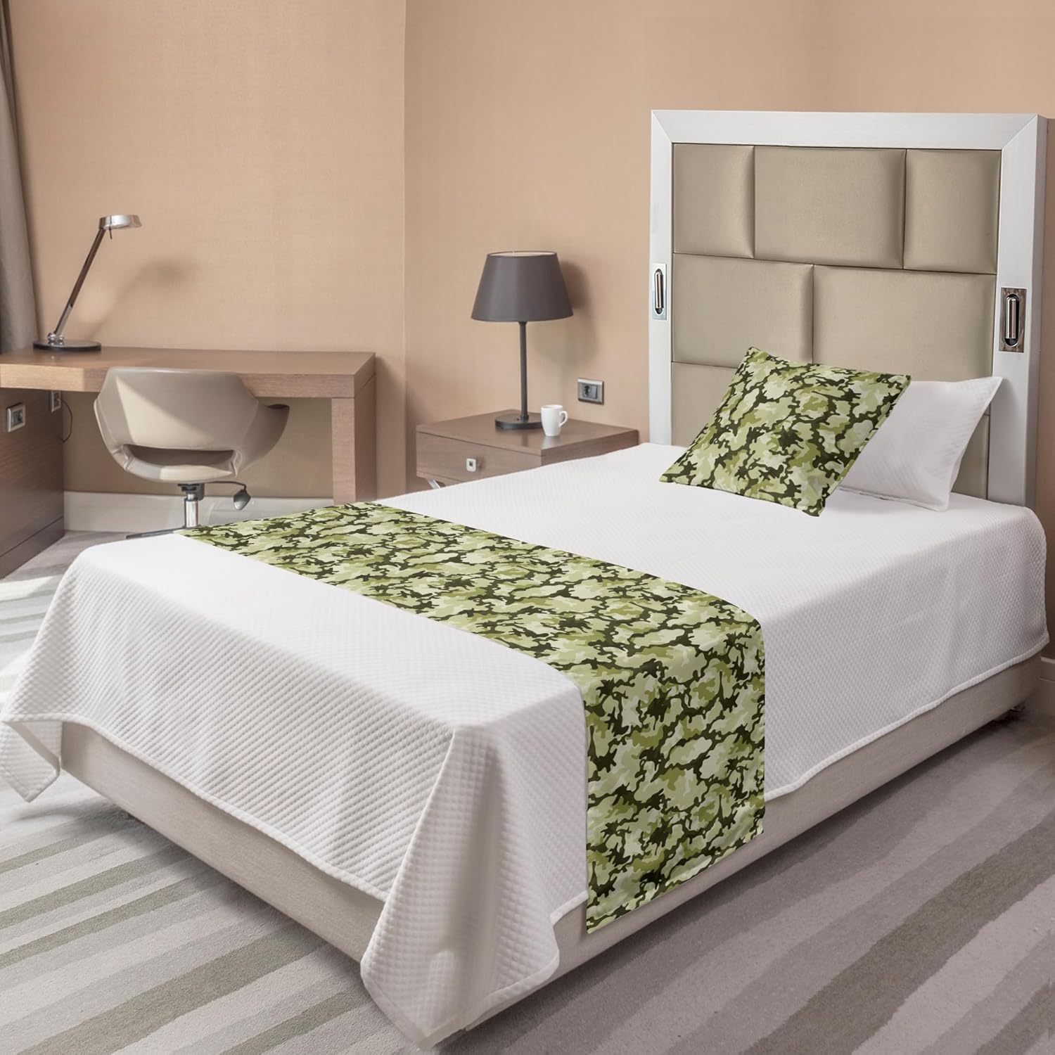 Ambesonne Skull Bed Runner Set, Geometric Skulls and Hearts Crosses Stitch Work Knitted Nordic Pattern Print, Decorative Bedding Scarf and a Pillow Sham for Hotels Homes, Twin, Grey Red Coconut