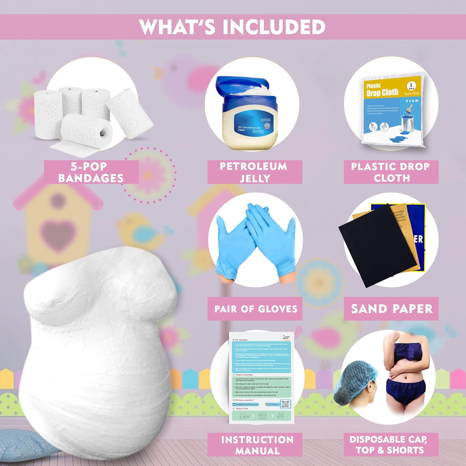 Crawl Story Belly Casting Kit for Pregnant Women | Complete DIY Keepsake with Plaster Cloth Roll, 12 Acrylic Paints, Sparkles, Crystals & Hanging Hardware | Baby Shower Gift, Deluxe Paint Casting Kit
