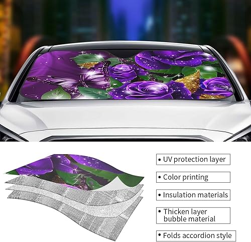 Miniatura 5 de Parasol de parabrisas de mariposa púrpura rosa para automóvil, SUV, camión, plegable, reflector, rayos UV, ventana delantera, parasol