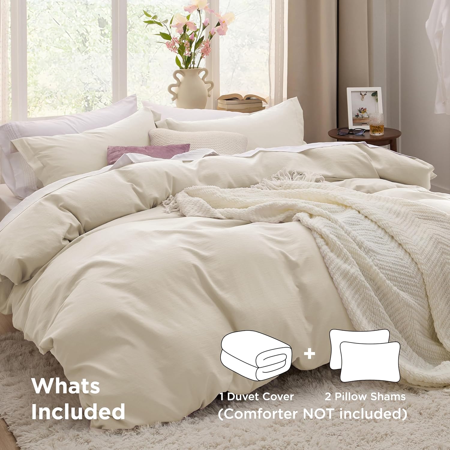 Bedsure Oat Milk Duvet Cover Full Size - 3 Pieces Prewashed Extra Soft Cotton-Like Polyester Bedding Set, Includes 1 Duvet Cover 80x90 Inches with Zipper Closure & 2 Pillow Shams, No Comforter 02 - Oat Milk (No Comforter) Full (80" x 90")