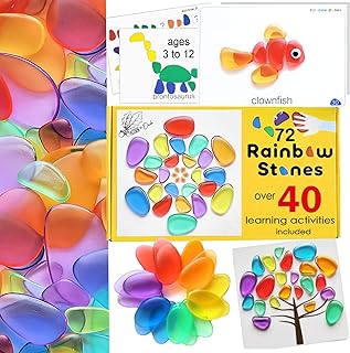 Acorn to Oak Rainbow Stones, 72 Stones 40+ Activities, Learning & Education Toys, Classroom Must Haves, Math manipulatives, Light Table manipulatives Educational Toys for Kids 5-7, Montessori Toys