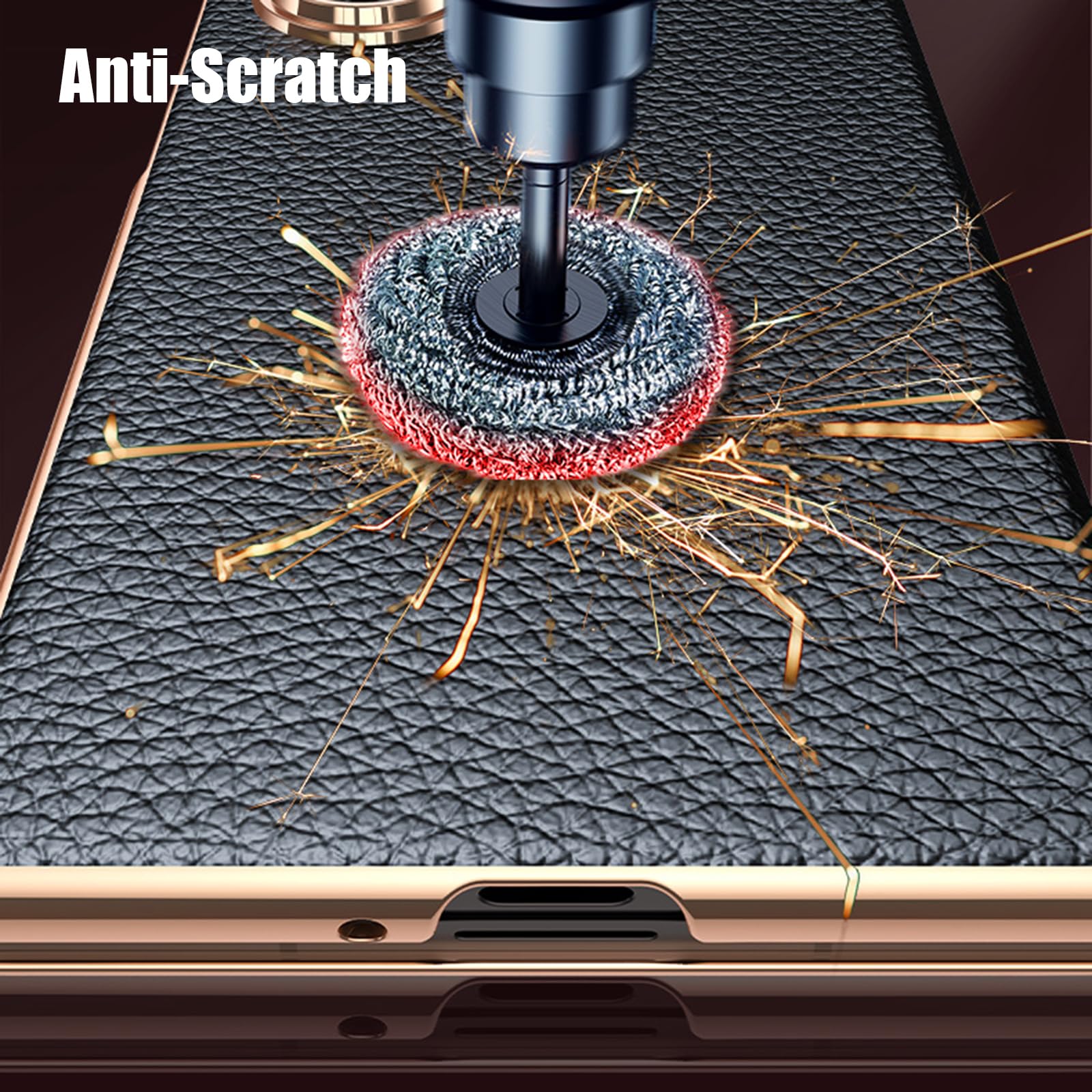 Etui z klapką do Samsung Galaxy Z Fold 7, smukłe luksusowe etui biznesowe z motywem liczi z prawdziwej skóry z ocynkowaną obudową, czarny, Z Fold 7