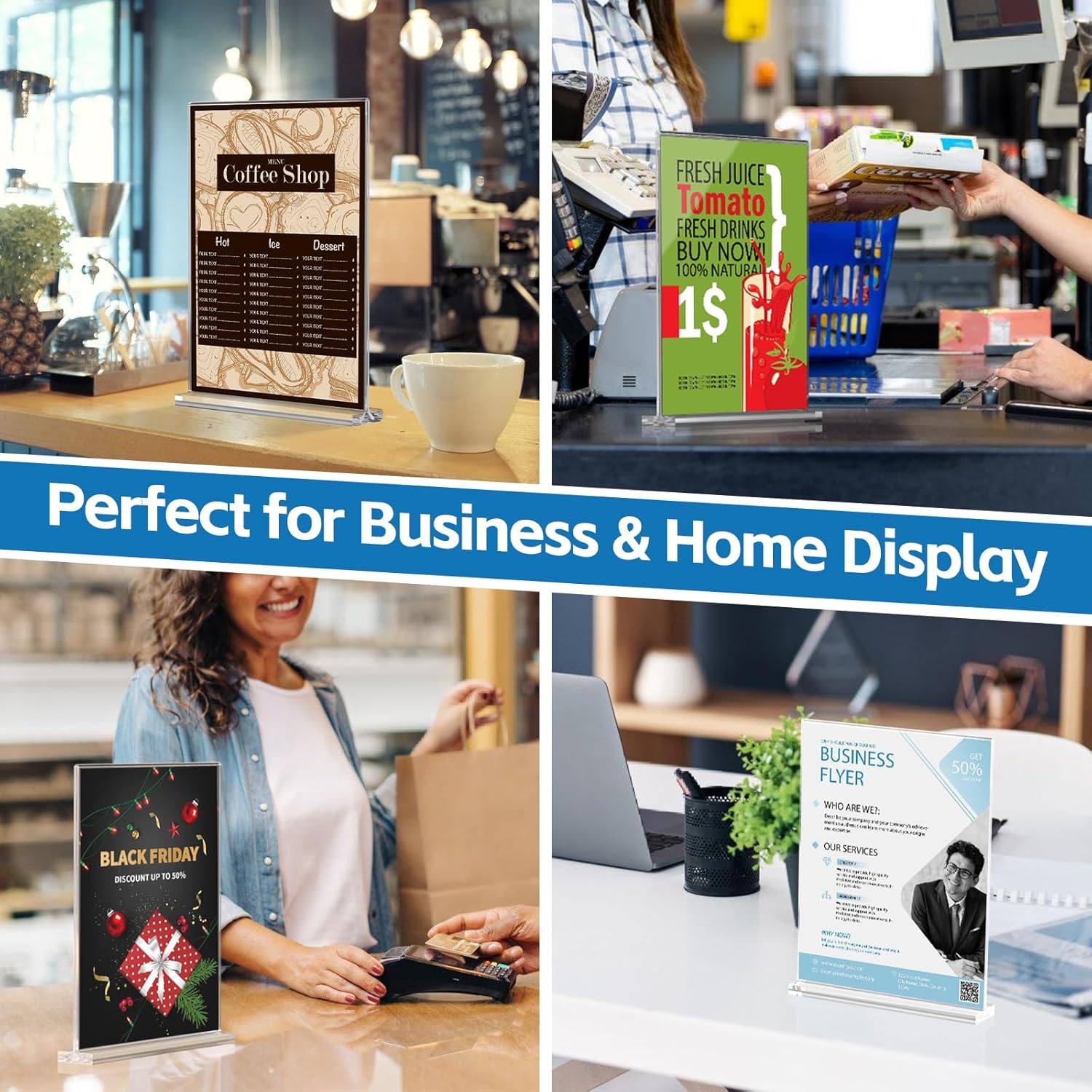 Dynta Acrylic Sign Holder 8.5 x 11 (8 Pack), Clear Vertical Display Stand with Stable Base, High Transparency Acrylic for Signs, Menus, Flyers, Office & Business Countertop Use
