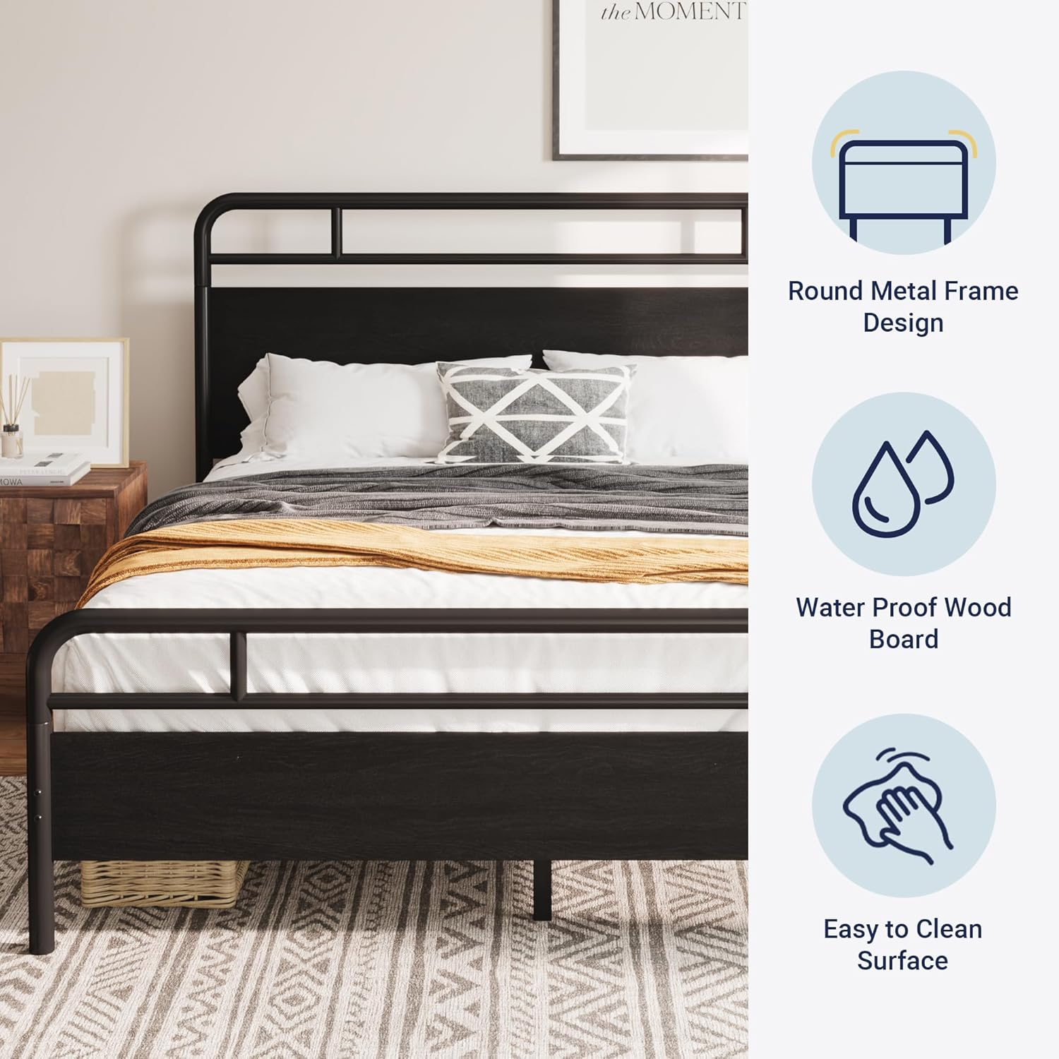 Allewie Queen Size Platform Bed Frame with Wooden Headboard and Footboard, Heavy Duty 13 Metal Slats Support, Under-Bed Storage, No Box Spring Needed, Noise Free, Easy Assembly, Black Oak - Image 4