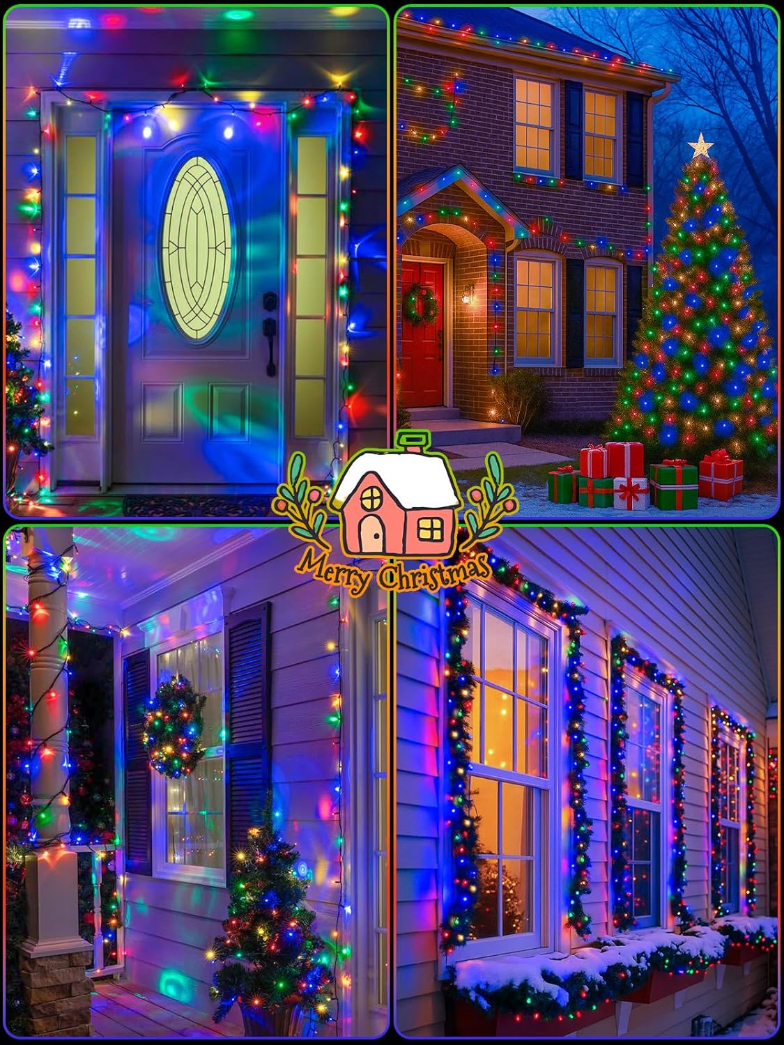 6 Pack Christmas Solar String Lights Outdoor Waterproof, 198FT 600 LED Green Wire Solar Fairy Lights with 8 Modes, Solar Twinkle Lights for Garden Tree Patio Fence Christmas Decorations (Multicolor)