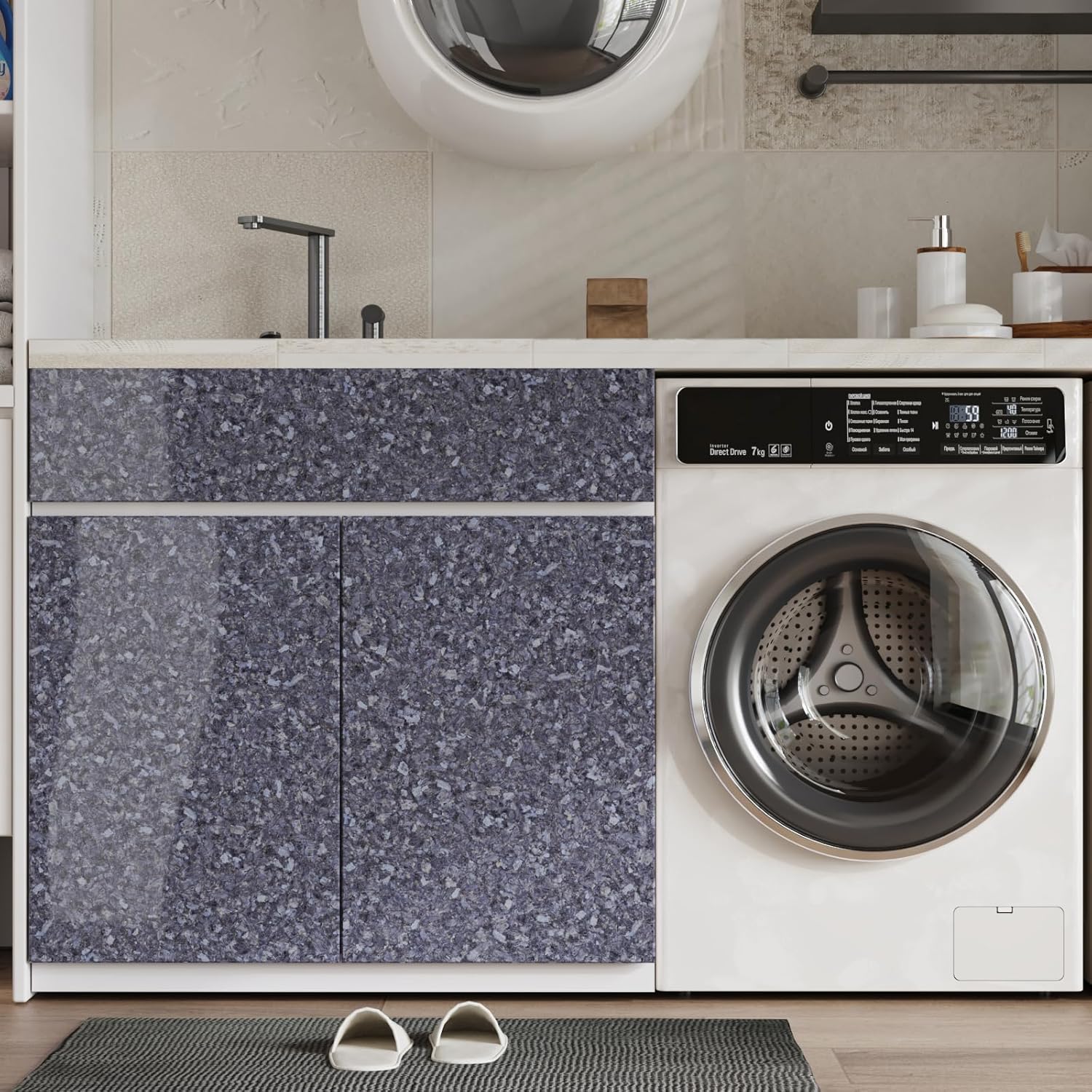 CRE8TIVE Granite Contact Paper for Countertops Blue Violet Marble Wallpaper Kitchen Counter Top Peel and Stick Waterproof Vinyl Roll 12"x354" Adhesive Marble Contact Paper for Walls Laundry Room Desks