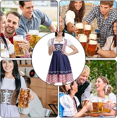 Samuliy Dirndl-jurk voor dames, geruite Duitse etnische stijl dames Oktoberfest Dirndl kostuum - traditioneel bier carnaval outfit, Beierse cosplay voor feest, Halloween carnaval