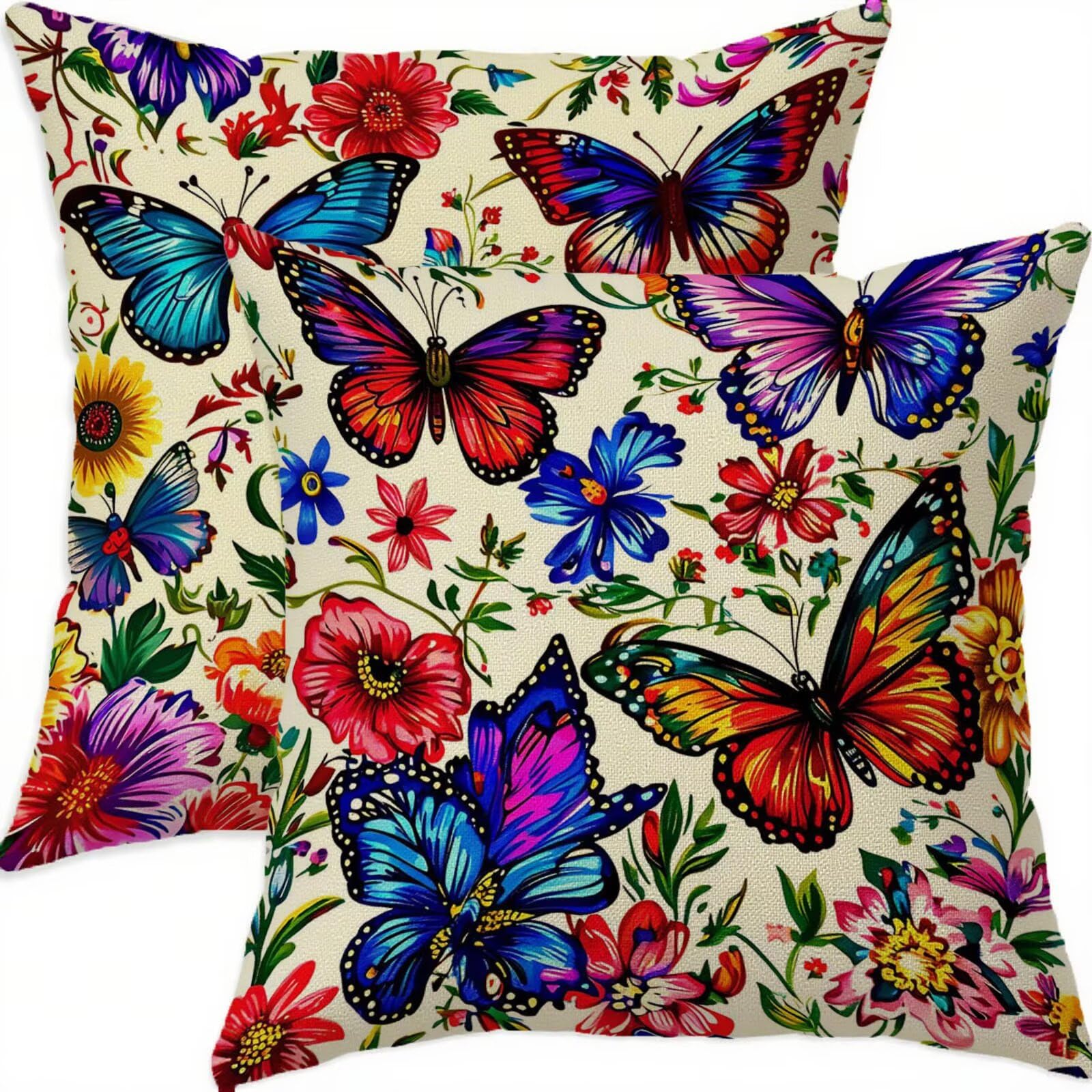 Housse coussin 60x60cm vintage imperméable lin taie oreiller papillon salon de jardin D599