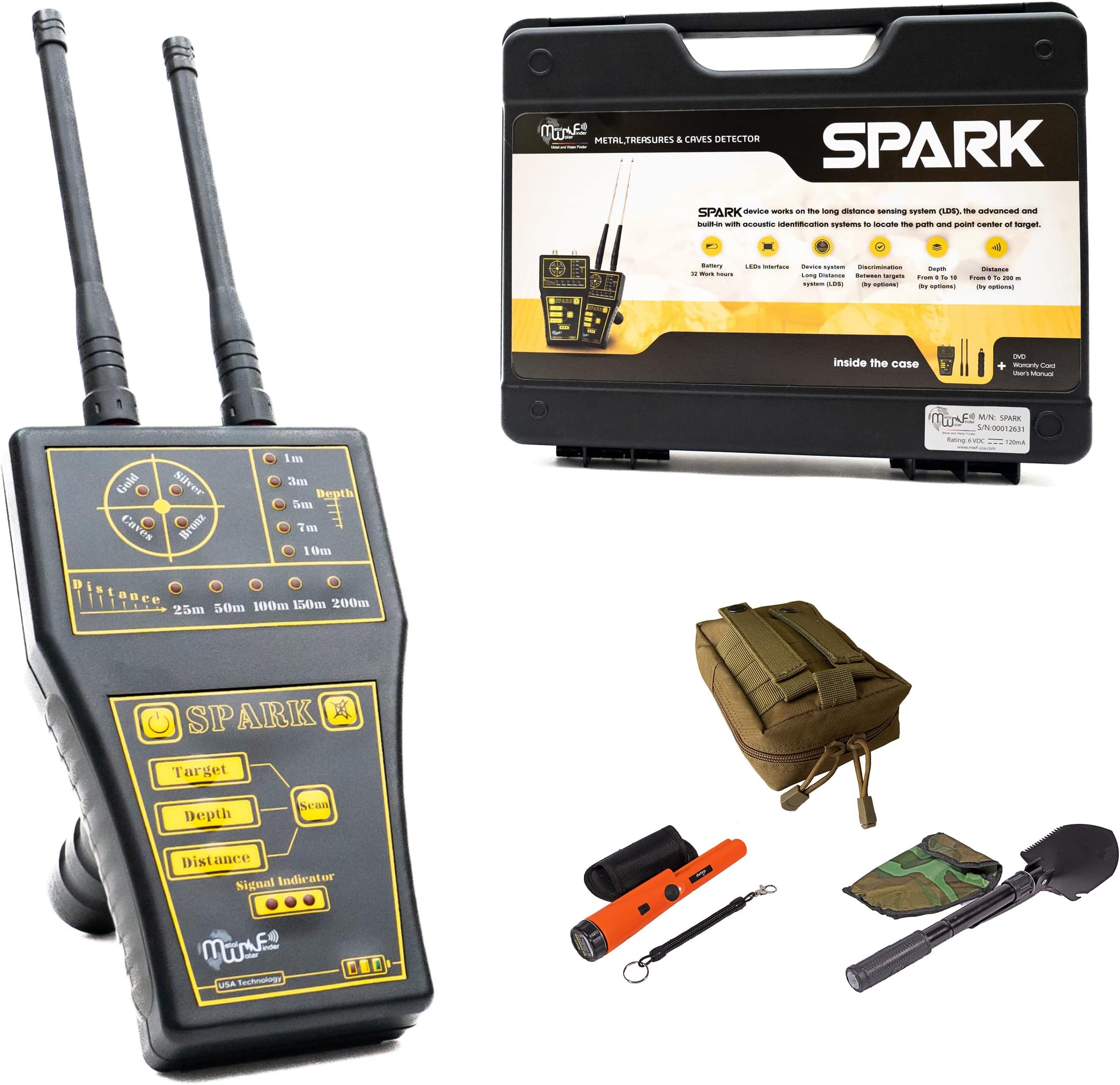 Spark Long Range Metal Detector, Professional Metal Detector, Discover Underground Gold & Silver, Metal Pin Pointer Included, Highly Precise Technology