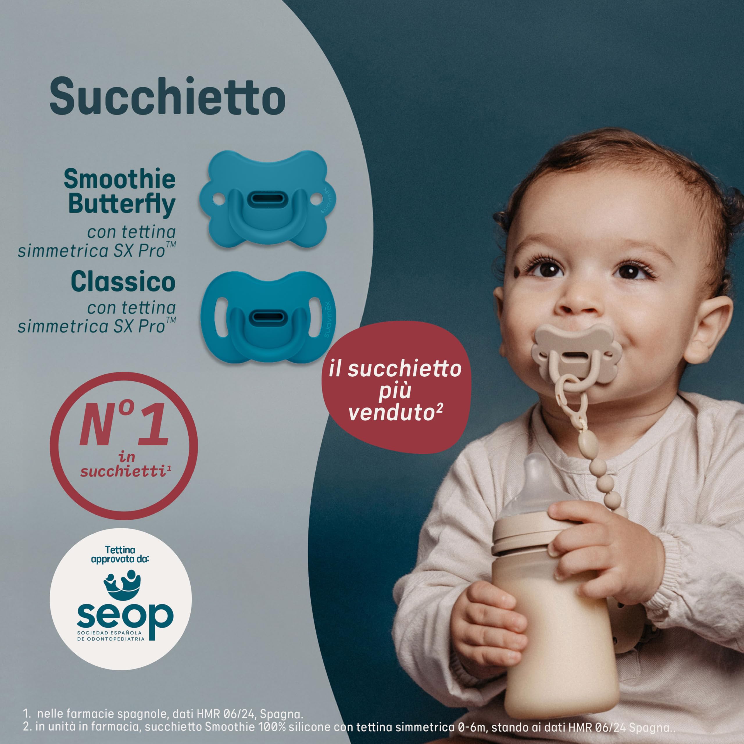 Suavinex, 4 stuks fopspenen van siliconen, 6/18 maanden, met symmetrische speen SX Pro, zeer zacht en flexibel, ideaal om te slapen, voor orale ontwikkeling, blauw, groen