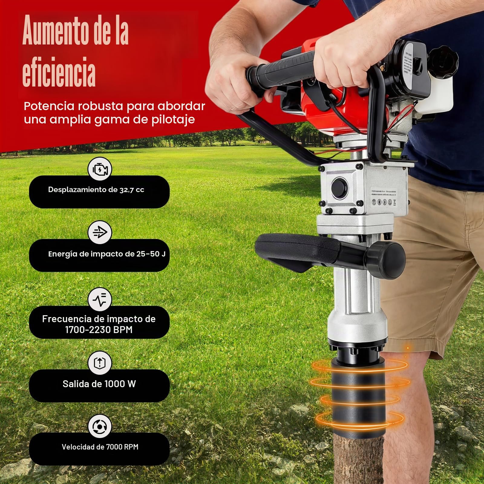 Acampador 2 en 1 con cabezal de conversión (martillo de demolición), motor de gasolina de 2 tiempos, 32,7 cc