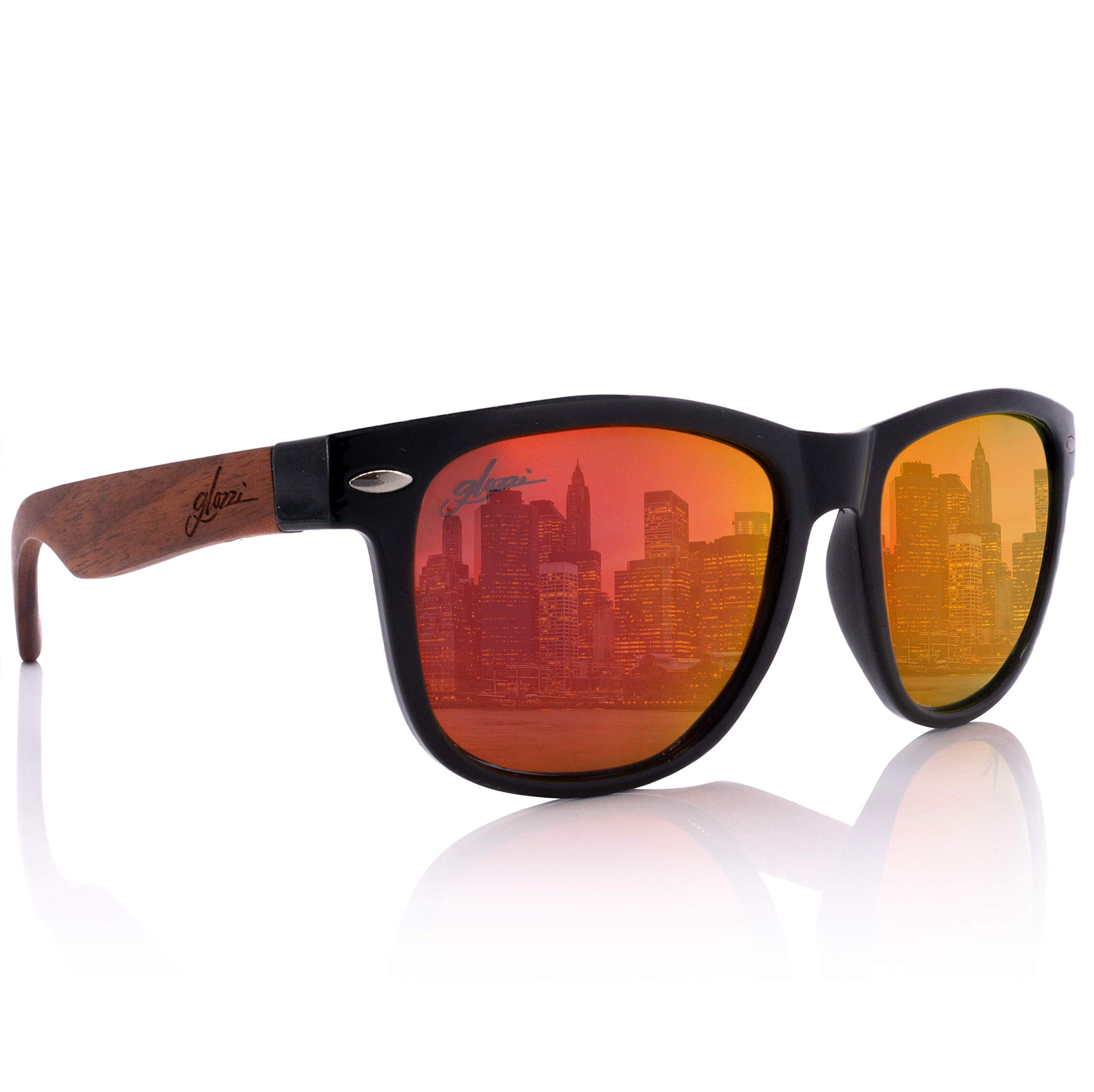 Glozzi Houten Zonnebril Dames en Heren Hout Gepolariseerd UV400 met Houten Pootjes en Kurk Brillenkoker