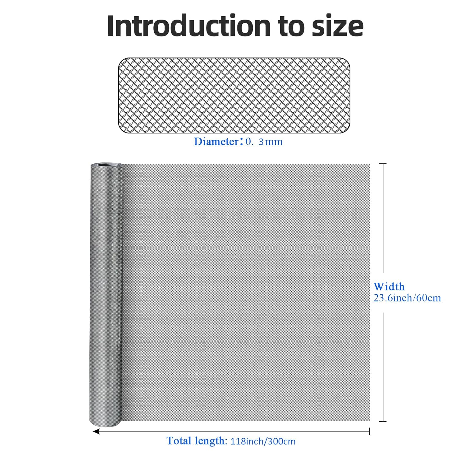 20 Mesh 304 Stainless Steel Mesh Screen, 24''×118''?60cm×300cm? Wire Screen Mesh, Rust Free Woven Wire Mesh, Metal Mesh Screen for Air Vents, Window Screen, Filters, Cage,Garden Covers 20mesh 24in×118in