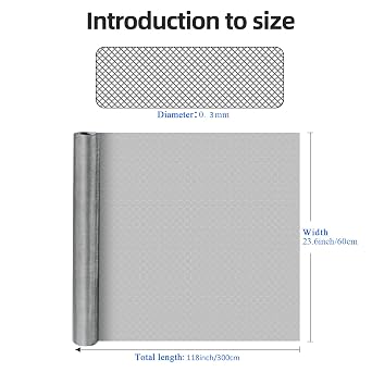 20 Mesh 304 Stainless Steel Mesh Screen, 24''118''(60cm300cm) Wire Screen Mesh, Rust Free Woven Wire Mesh, Metal Mesh Screen for Air Vents, Window Screen, Filters, Cage,Garden Covers