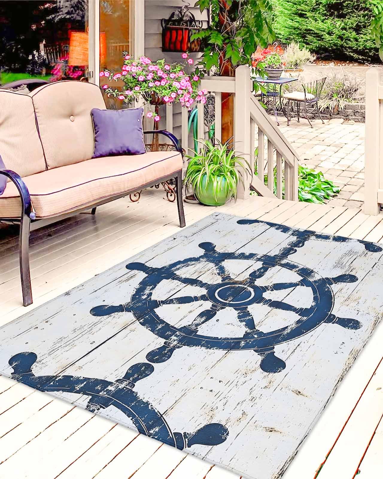 Amazon.com: ERUNPONLY Navy Blue Coastal Outdoor Rug 5x8 Ft for