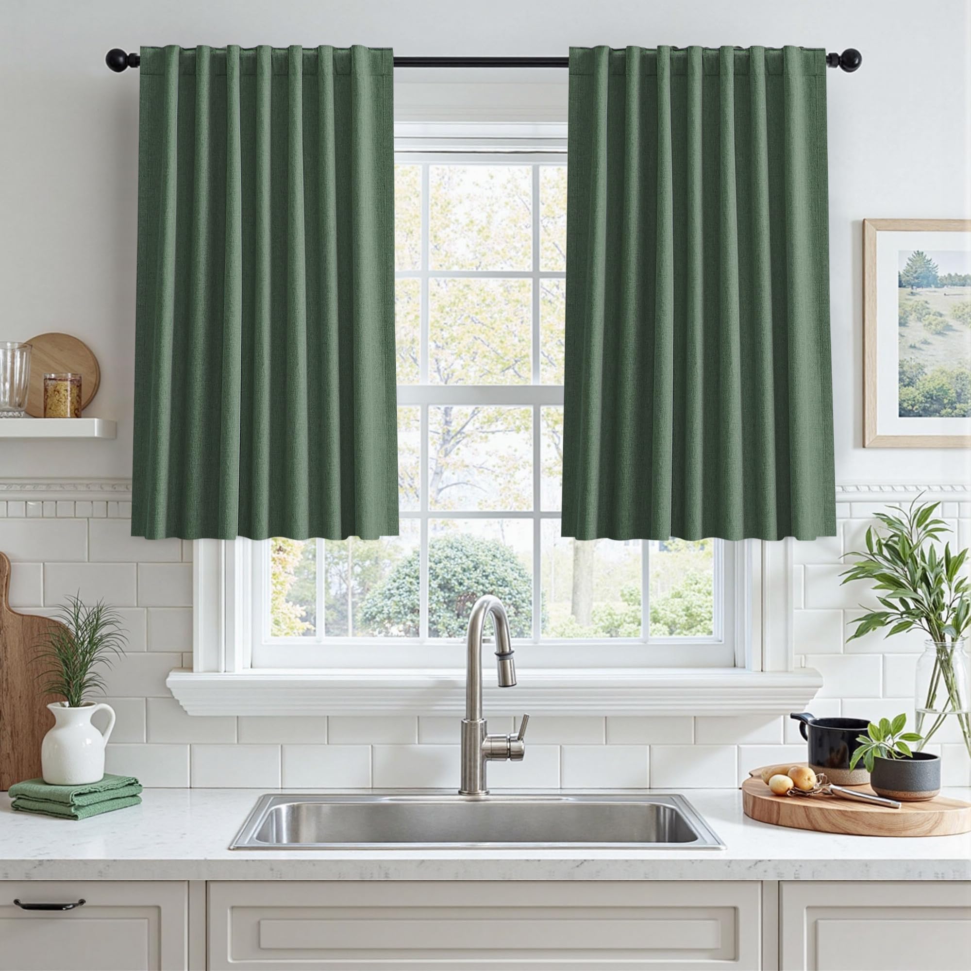 UHITECH Olive Green Blackout Curtains for Kitchen Small Window 35 Inch Long Black Out Curtain for Living Room Short Panels for Cafe Thermal Drapes for