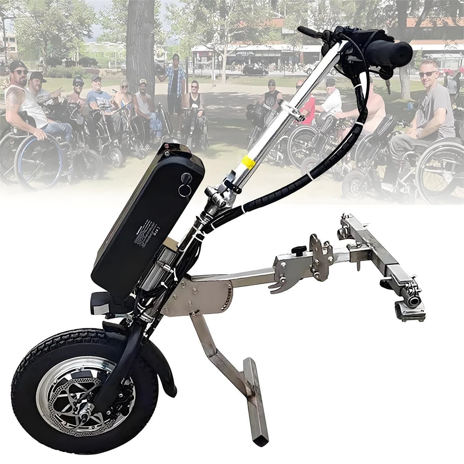 Accesorio eléctrico para silla de ruedas, kit de conversión portátil, motor de 500 W, velocidades ajustables, alcance: 62 km