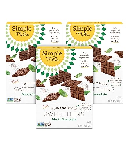 Miniatura 1 de Simple Mills Sweet Thins Cookies, harina de semillas y nueces, chocolate de menta, sin gluten, apto para paleo, aperitivos saludables, 4.25 onzas