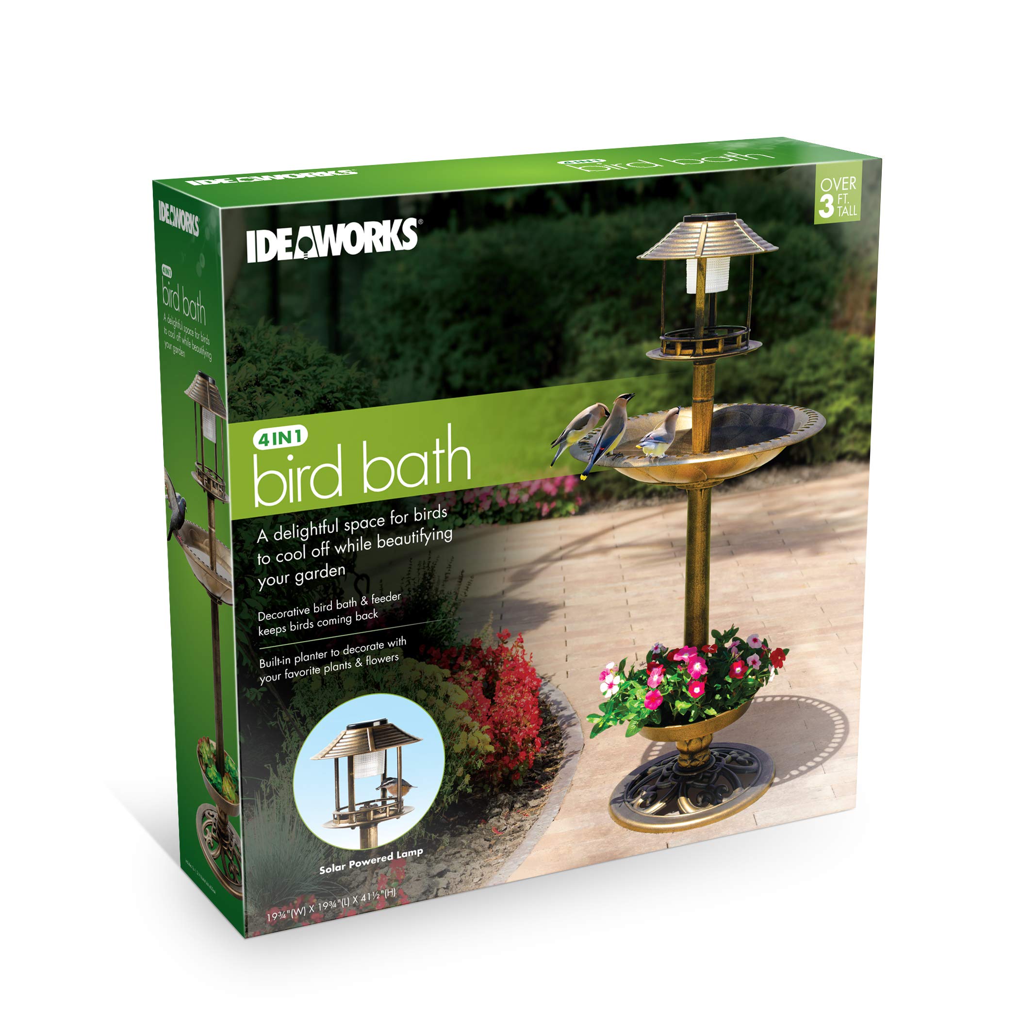 Ideaworks 4 in 1 Bird Bath with Solar Light and Planter