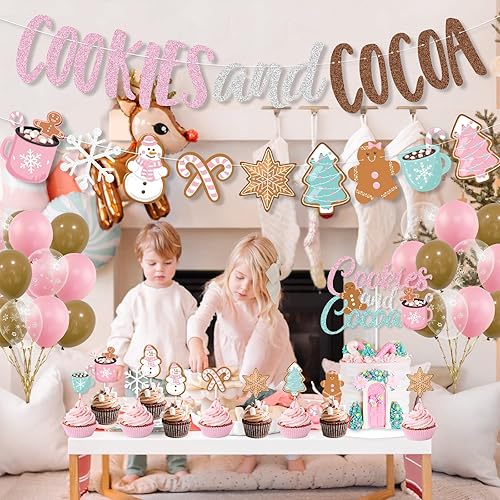 Miniatura 4 de Decoraciones de fiesta de galletas y cacao, pancarta de galletas rosadas y cacao, pancarta de Navidad de hombre de jengibre para decoración de