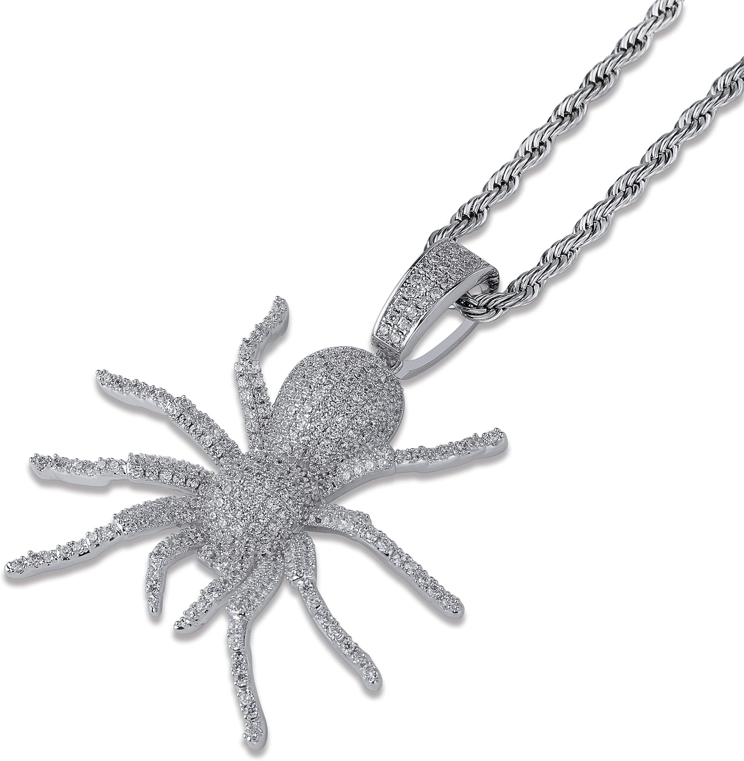 JINAOHip Hop Iced Out Spider Design Pendant Necklace with Micropave Simulated Diamond