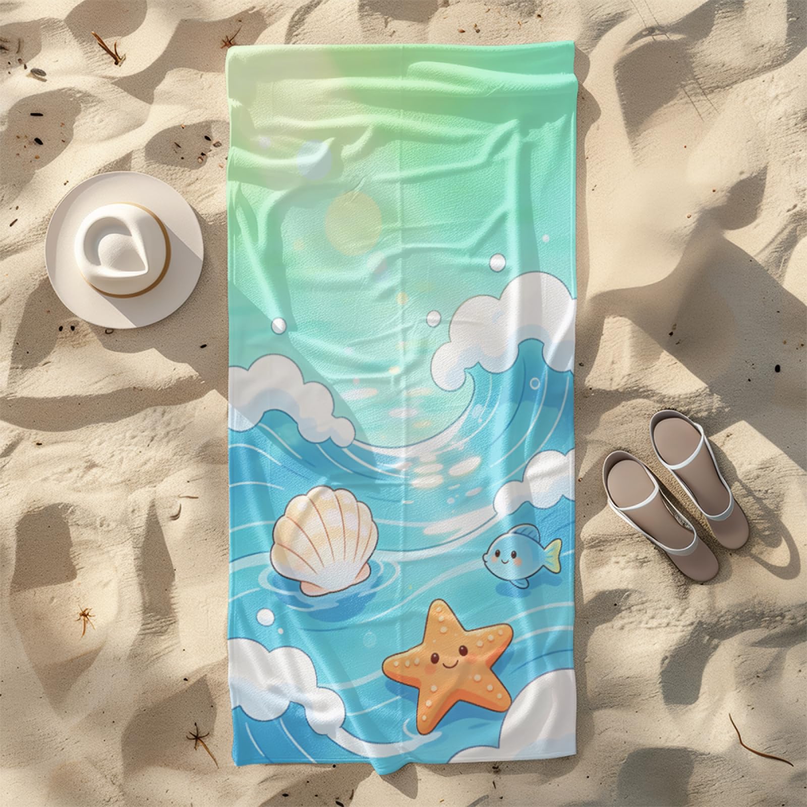 Beach Towel Ocean Starfish Microfibre Towel for Women Men,Gym Towel for Travel Swim Camping,Quick Fast Dry,Travel Essentials,Swimming