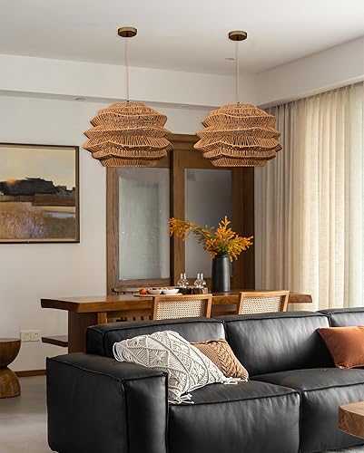 Moderna lámpara colgante de ratán de mimbre tejida a mano para lámpara costera Comedor, cocina, pasillo, lámpara colgante bohemia para montaje en