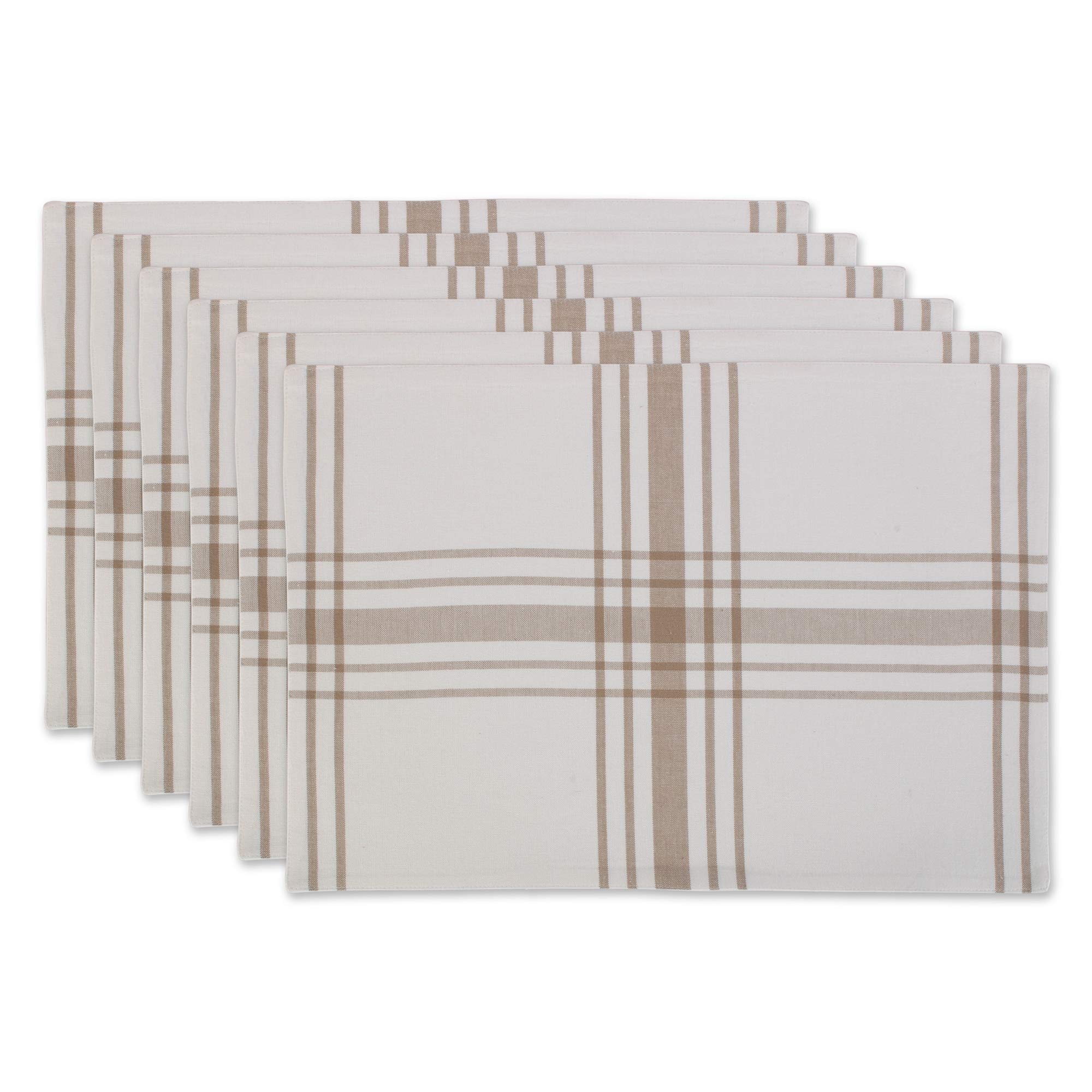 DII Home Sweet Farmhouse Plaid Tabletop Collection, Placemat Set, 13x19, French Stripe, Stone