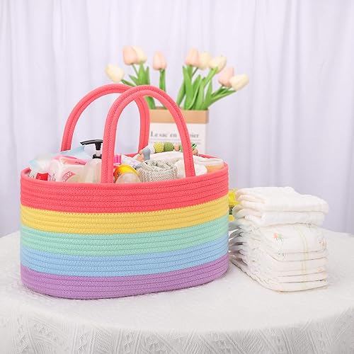 COMSE Small Woven Basket with Gift Bag and Ribbons, Gift Basket Empty, and Diaper Caddy Organizer, Diaper Basket, Baby Car Organizer