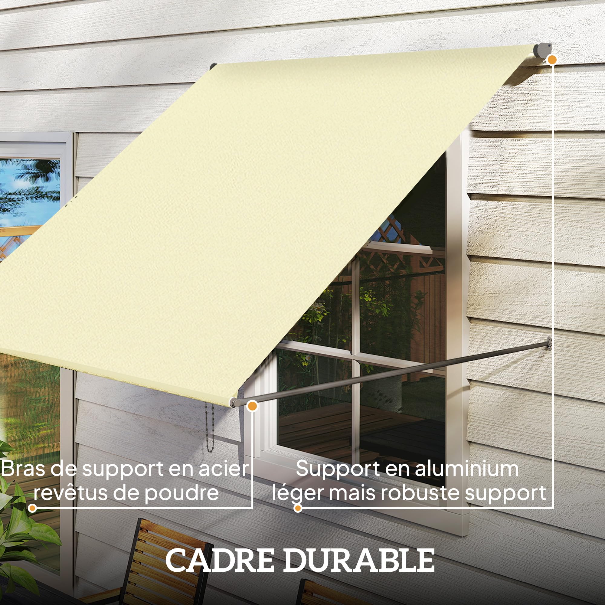 Outsunny Store banne Manuel auvent rétractable Inclinaison réglable 150 x 116 cm Protection UV Aluminium Polyester crème