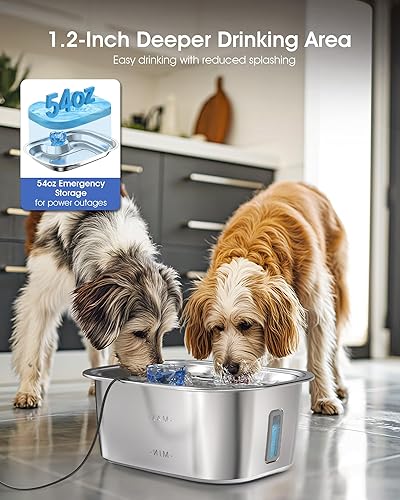 Miniatura 6 de PETNF 3-Gallon Stainless Steel Dog Water Fountain for Large Dogs, Dog Water Bowl Dispenser with 4 Filters, Visible Water Window, Quiet Pump & LED