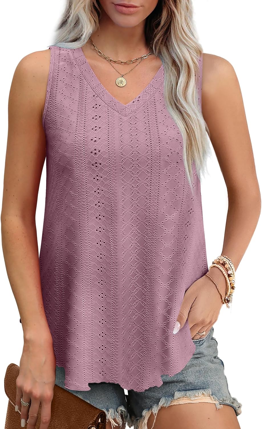 OFEEFAN Womens Tank Tops V Neck Sleeveless Flowy Loose Fit Basic Casual Summer Tops - Image 2