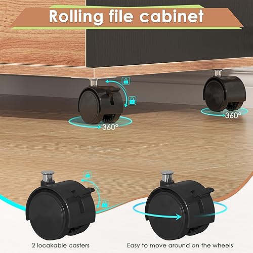 Vista 5 de Semoic Archivador de 2 cajones para oficina en casa, archivador con cerradura con estantes ajustables, archivador lateral de madera con cerradura