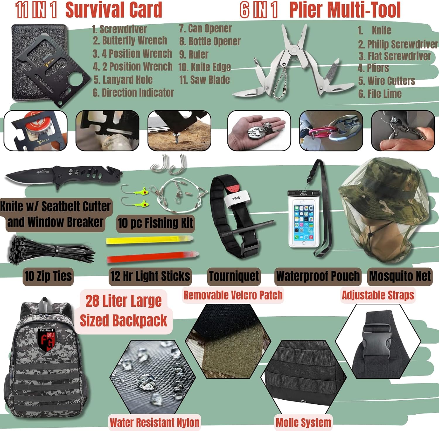 Complete Survival Kit and First Aid Kit | Tactical Backpack with Survival Gear | Bug Out Bag | Fire Starter, Tent, Emergency Camping Essentials | Outdoor Gift |
