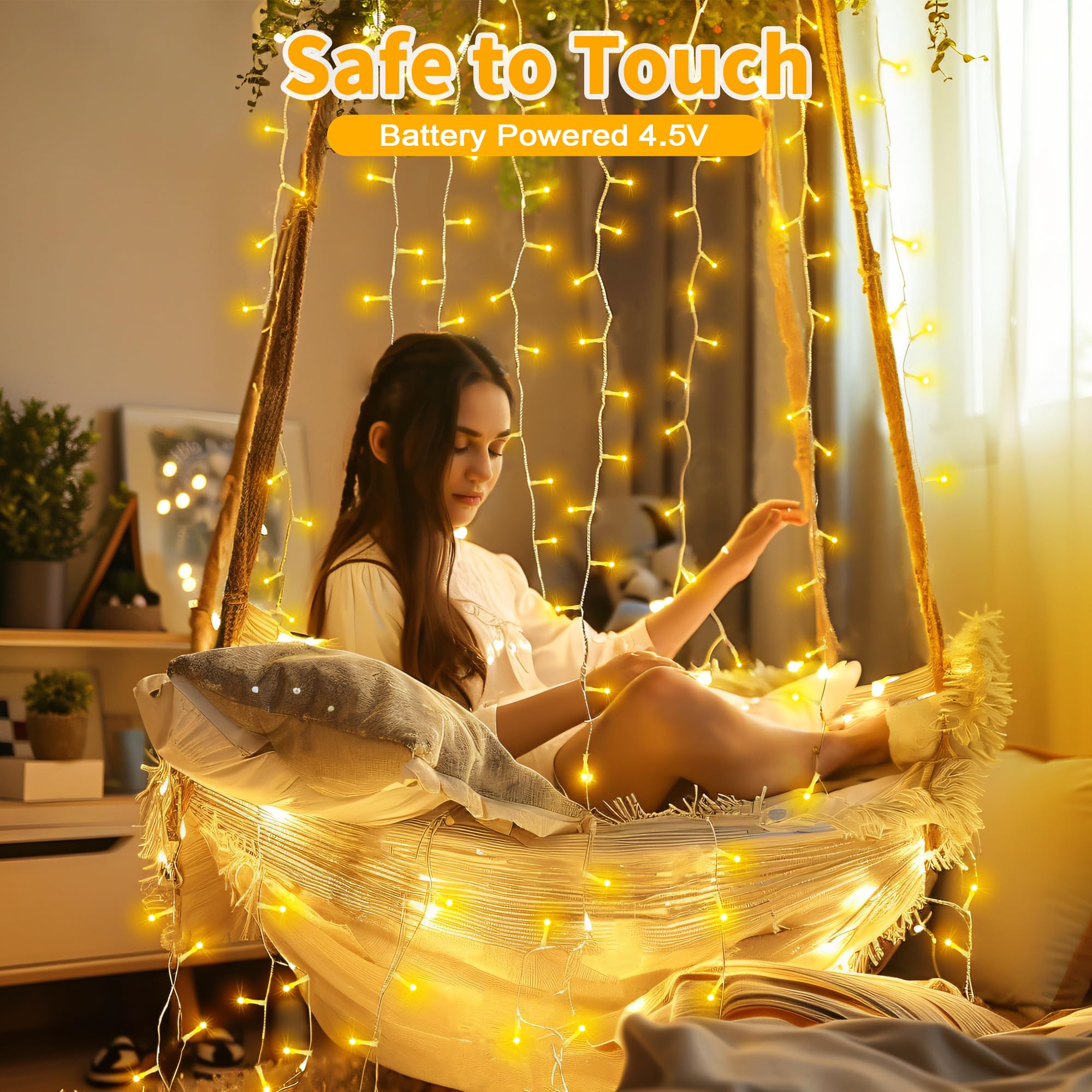 Auriostar Luci LED a Batteria, 20m 200LEDs Catena Luminosa Esterno 8 Modalità,Impermeabile IP44 Luci Natale Esterno e Interno Batteria, Luci Albero di Natale per Festa,Giardino (Bianco Caldo, 200LEDs)