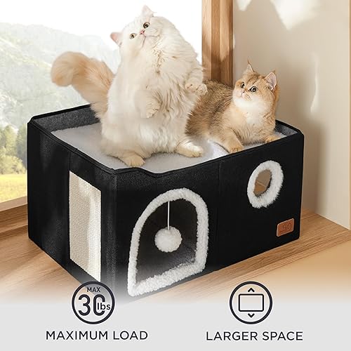 Miniatura 12 de Bedsure Casa para gatos de 2 pisos, condominios para gatos de interior con almohadilla para rascar y colgar bolas esponjosas, muebles pequeños