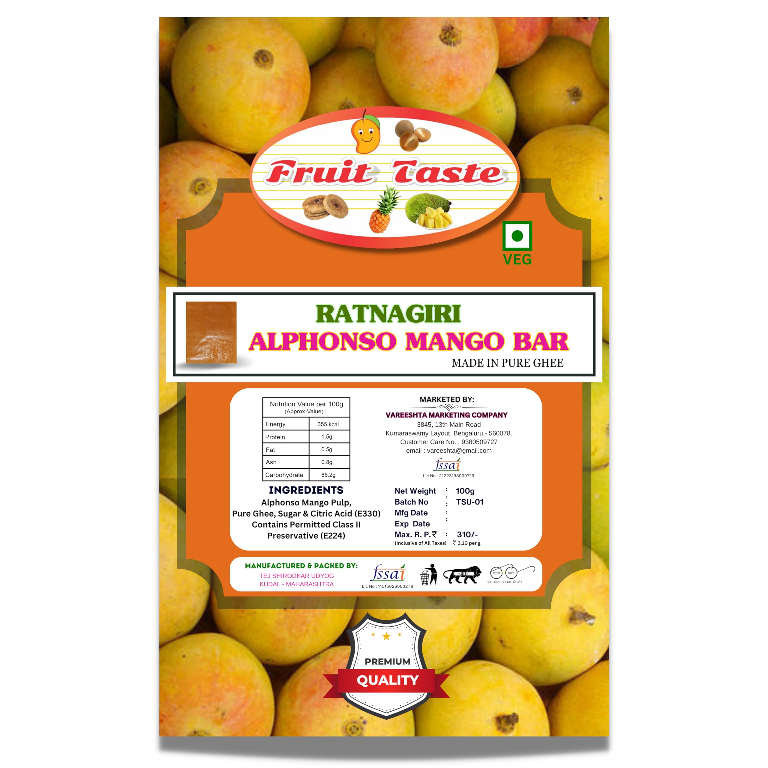 Fruit Taste | Alphonso Mango Bar | Ratnagiri Hapoos Aam Papad | 100 Grams | Your Anytime, Anywhere Mangolicious Snack | Ready to Eat, Fruit Treat! | (B0CN4LFR81) Amazon Price History, Amazon Price Tracker