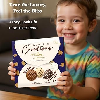 Katsy Style Victoria Chocolate Creations - Luxury Biscuit Collection, Assorted Milk, Dark and White Chocolate Biscuits, 307g Pack, Gift Box for Sharing, Tea Time Snacks, Sweet Treat Assortment