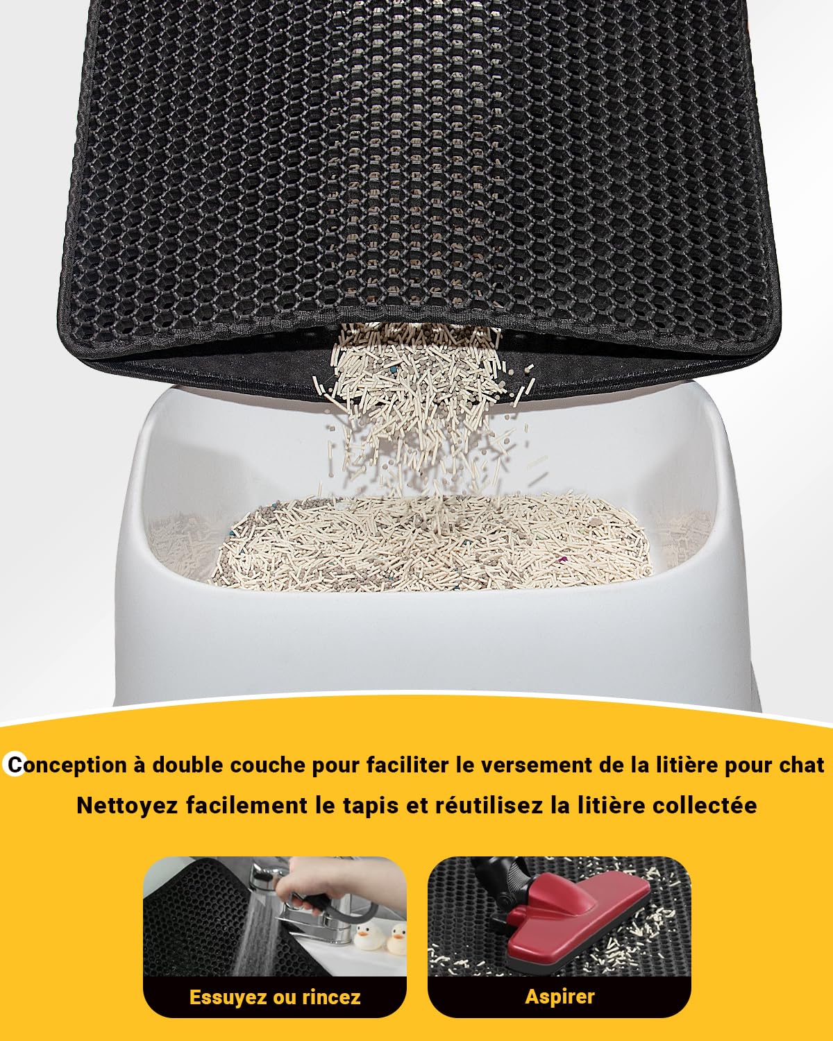 Ycozy Grand Tapis Litière Chat 90 x 60 cm Extra Grand Tapis de Toilette pour Chat Bac à Litiere Conception en Nid D'abeille Double Couche EVA, Antidérapant Imperméable et Résistant à L'urine