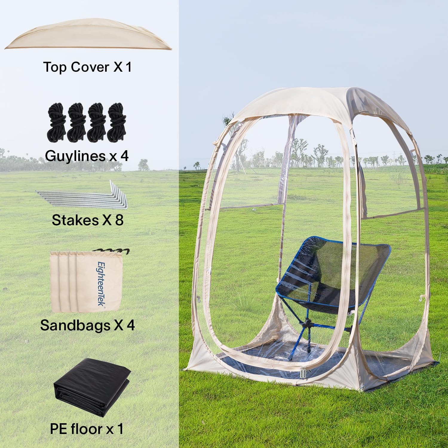 Amazon | EighteenTek Pod 全天候型スポーツテント - インスタントシェルター - アウトドアバブルテント 1~6人用 -  レインキャンプ サンシェルター ポップアップ式 - クリア 特許出願中 保護デザイン | EighteenTek | サンシェード・シェルター