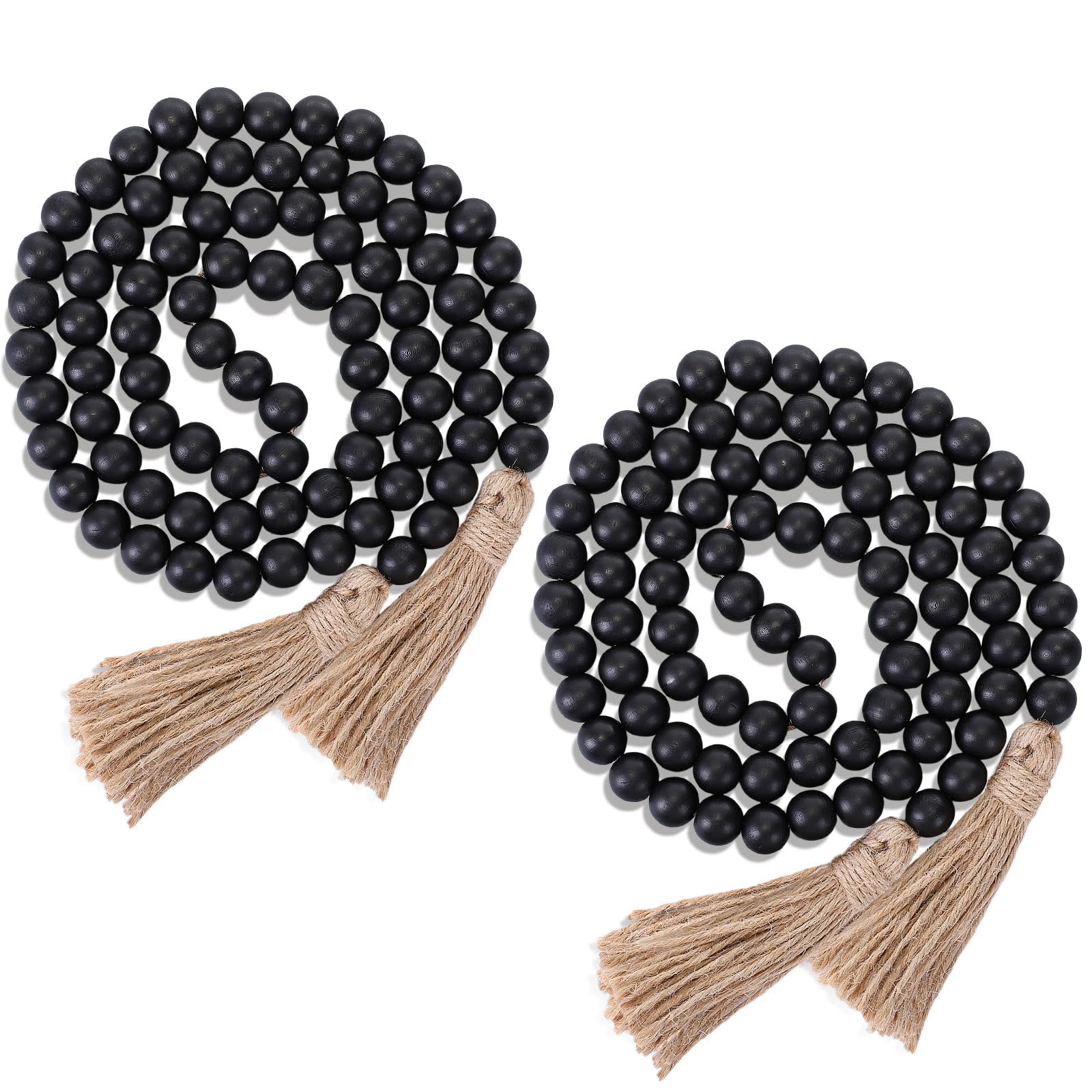 Photo 1 of Geetery 2 Pcs 58'' Bead Garland with Tassels, Rustic Country Decor, Boho Wall Hanging for Farmhouse Style, Versatile Prayer Beads for Home, Table, or Wall Decoration (Black)