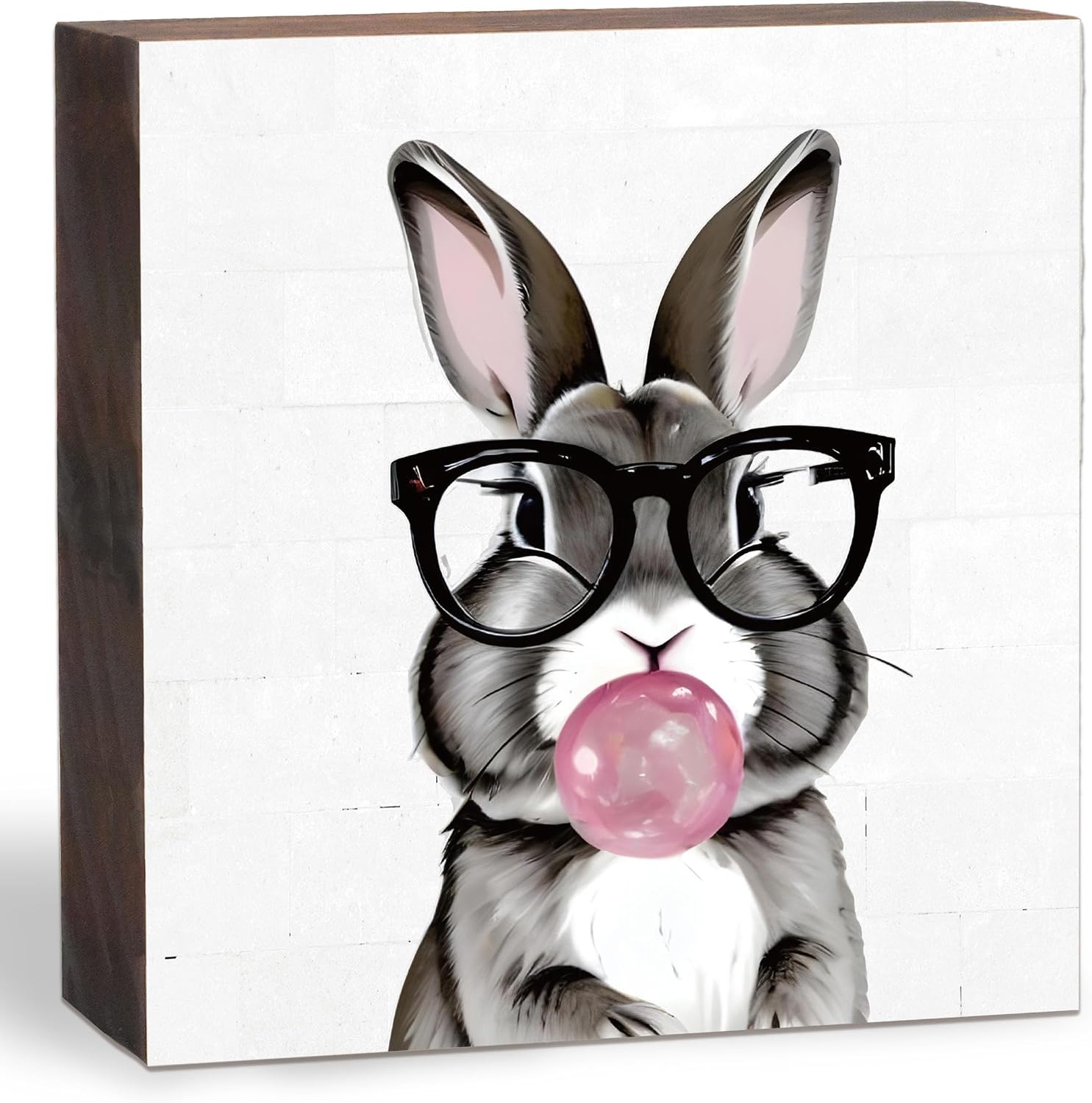 Easter Decor Happy Easter Wooden Sign Bunny Wooden Box Sign Bunny Table Decor Bedroom Farmhouse Home Desk Tabletop Shelf Decoration Gifts for Friends Kids-5 x 5 inch-B07