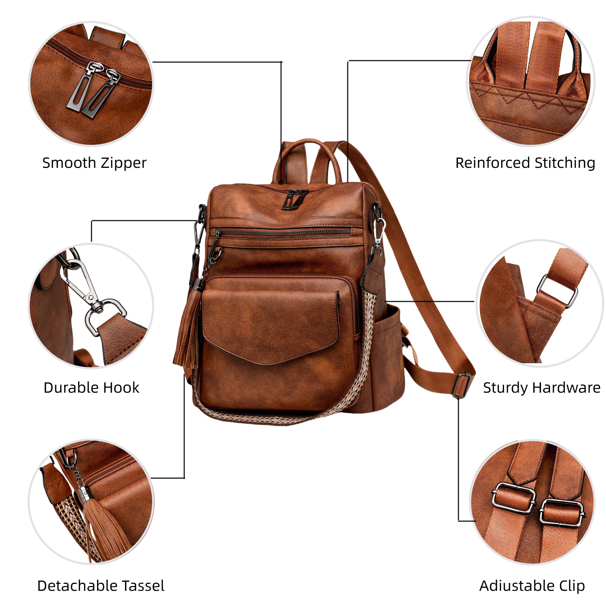 Mochila para mujer, diseño de moda, mochila de viaje convertible, bolsa de hombro