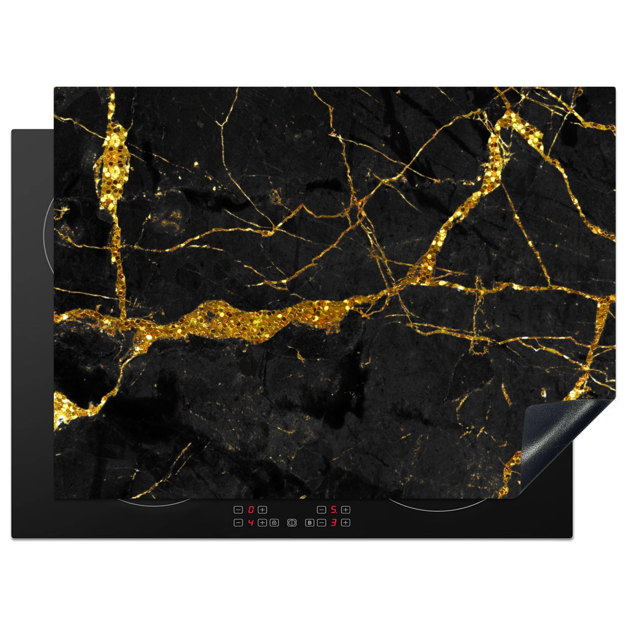KitchenYeah© Induction Hob Protector Mat 20.5"x28" / 71x52 cm Cooker Top Protectors Cover Ceramic Covers Electric Hobs Vinyl Marble - Gold - Black - Marble Look - Luxe - Glitter