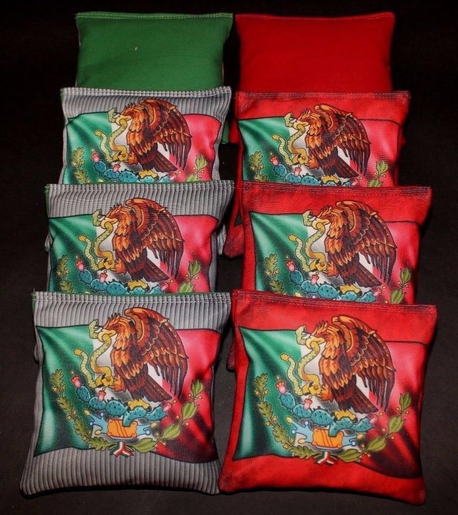 BackYardGamesUSA Mexican Mexico Flag with Eagle Red and Green Custom 8 Regulation Cornhole Bags B134