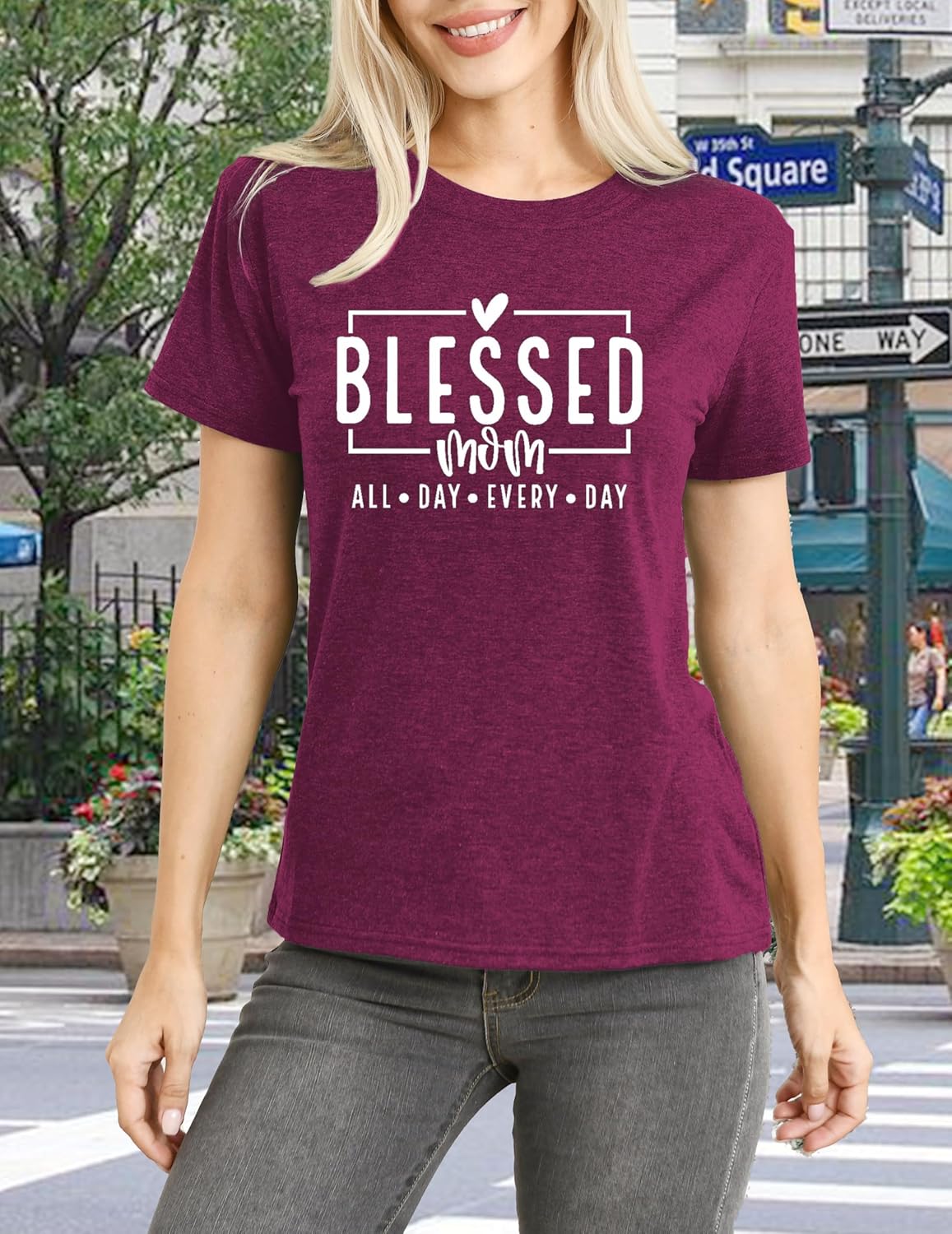 Women Mom Shirt Blessed Mom All Day Every Day Letter Print T-Shirt Best Mama Tee Tops - Image 3